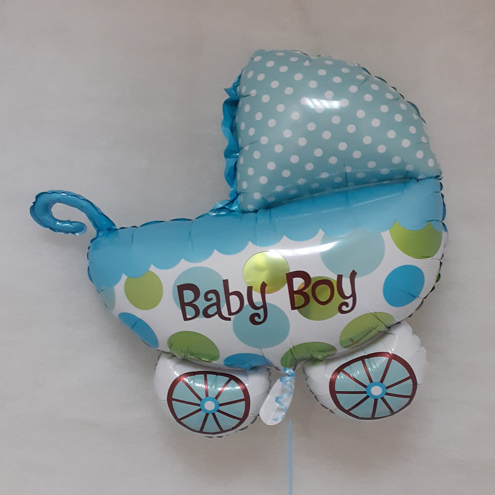 Baby Boy - pram shape foil balloon - uninflated
