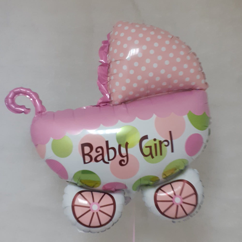 Baby Girl - pram shape foil balloon - uninflated