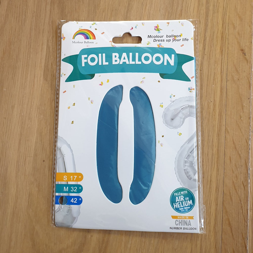 Blue Number 0 Balloon - 42" foil Balloon - uninflated