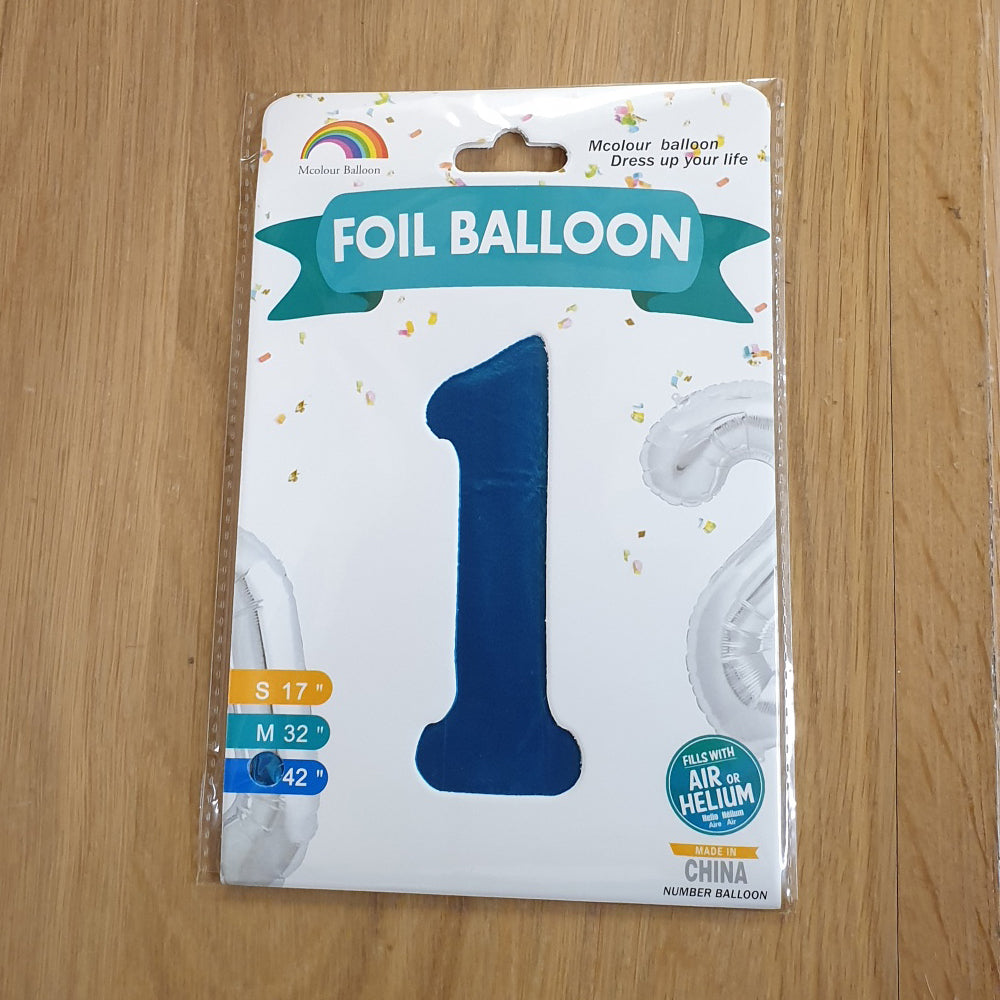 Blue Number 1 Balloon - 42" foil Balloon - uninflated