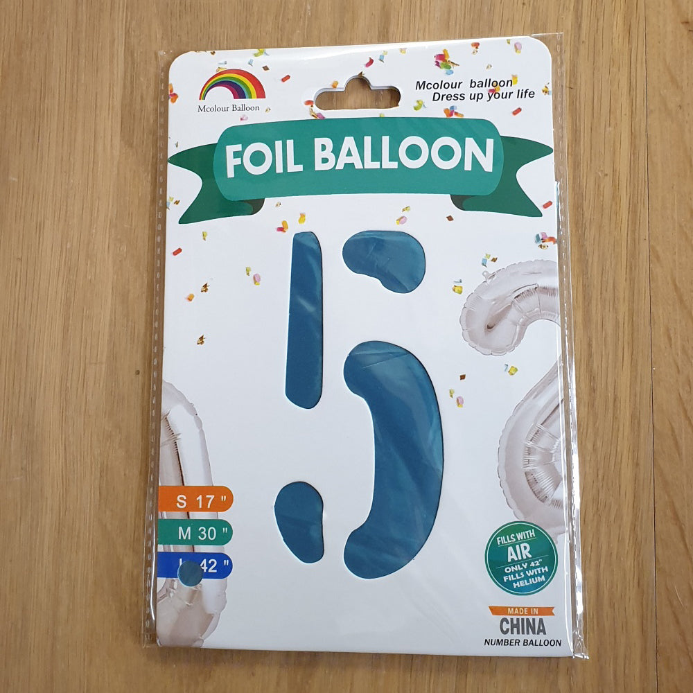 Blue Number 5 Balloon - 42" foil Balloon - uninflated