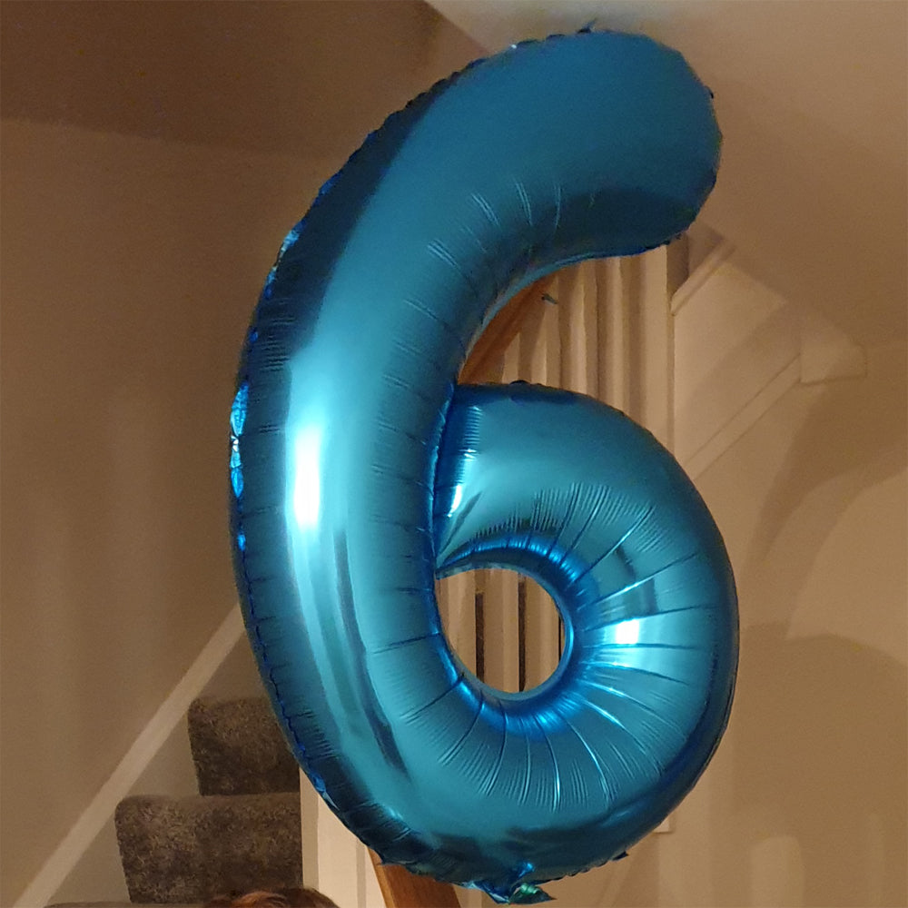 Blue Number 6 Balloon - 42" foil Balloon - uninflated