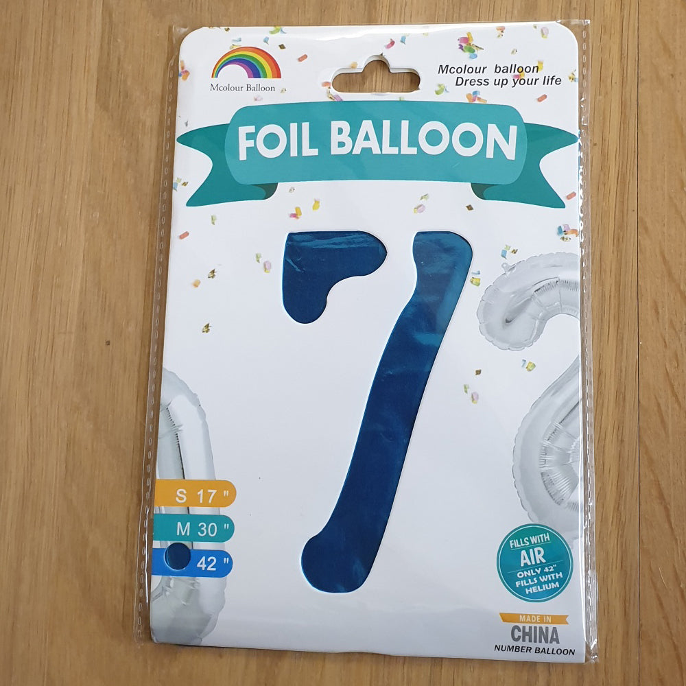 Blue Number 7 Balloon - 42" foil Balloon - uninflated