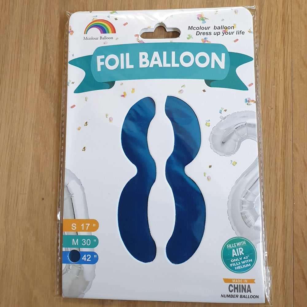 Blue Number 8 Balloon - 42" foil Balloon - uninflated