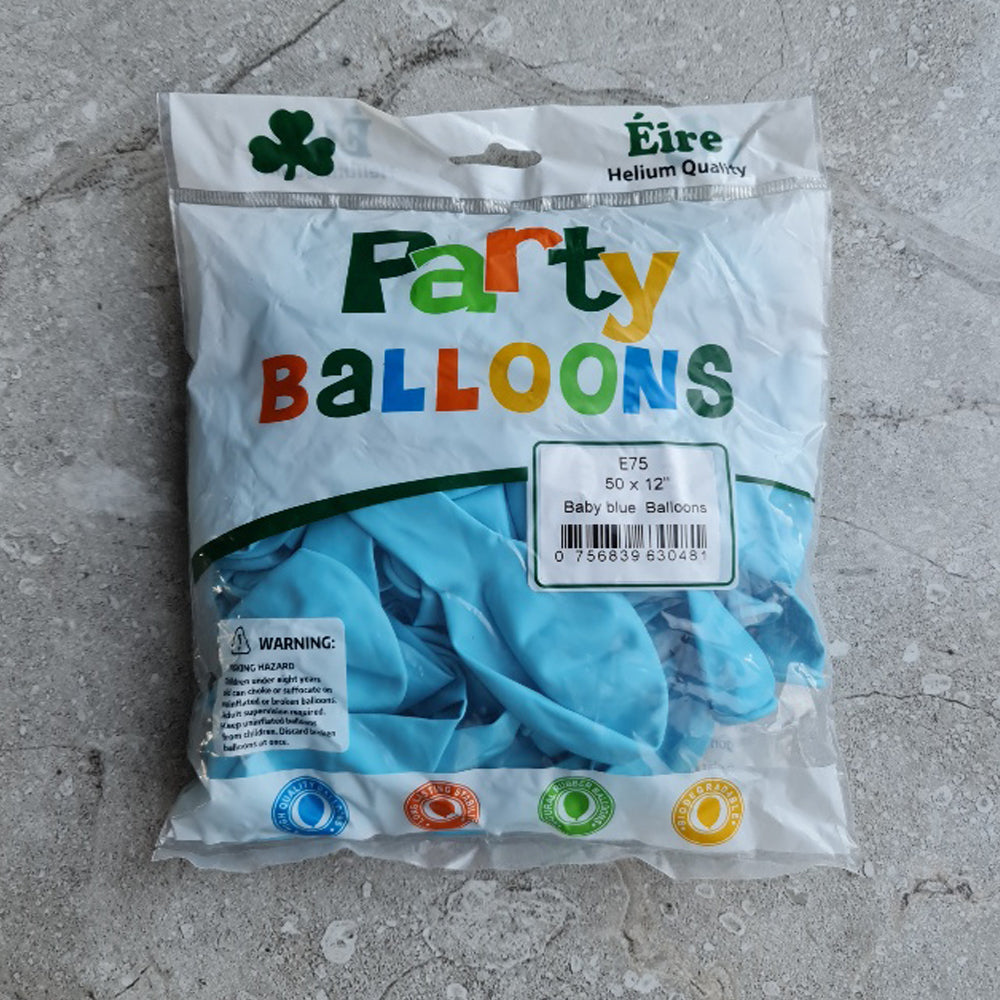 Blue Balloons - E75 Bag Of 50 Eire baby blue Pastel Balloons