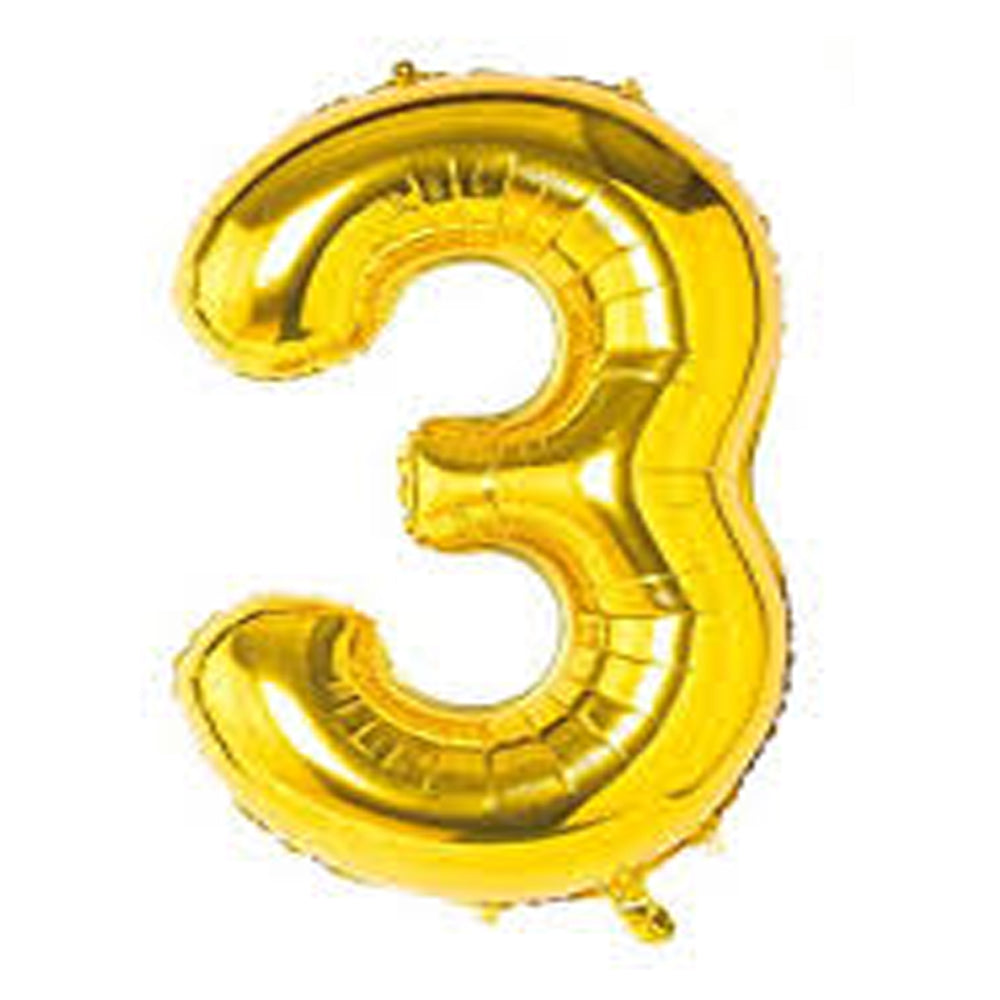 Gold Number 3 Balloon - 42" foil Balloon - uninflated