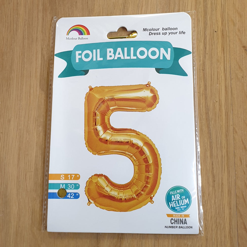 Gold Number 5 Balloon - 42" foil Balloon - uninflated