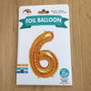 Gold Number 6 Balloon - 42" foil Balloon - uninflated