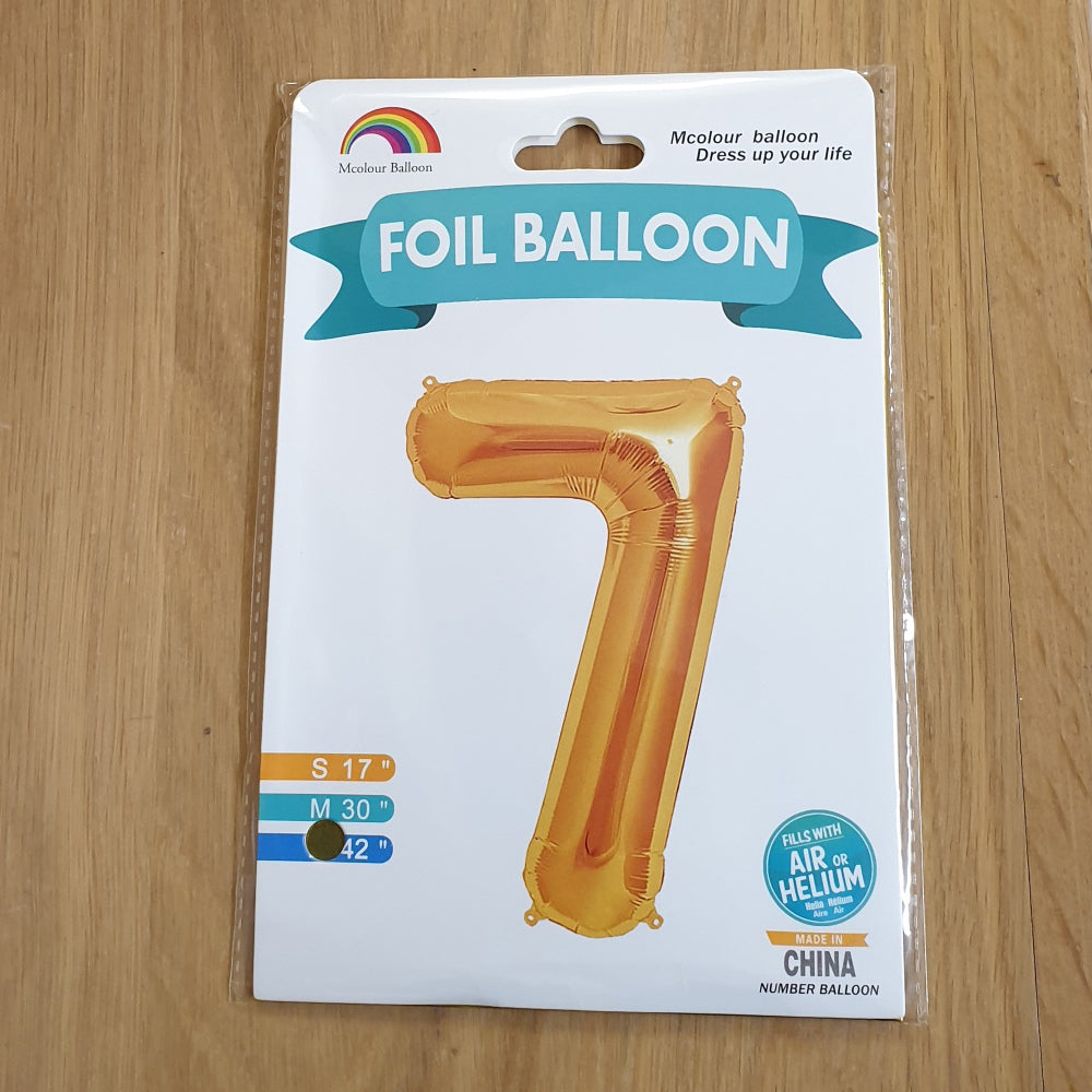 Gold Number 7 Balloon - 42" foil Balloon - uninflated