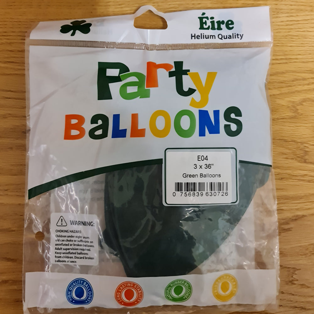 Green Balloons - E05 bag of 3 Eire Pastel green Balloons