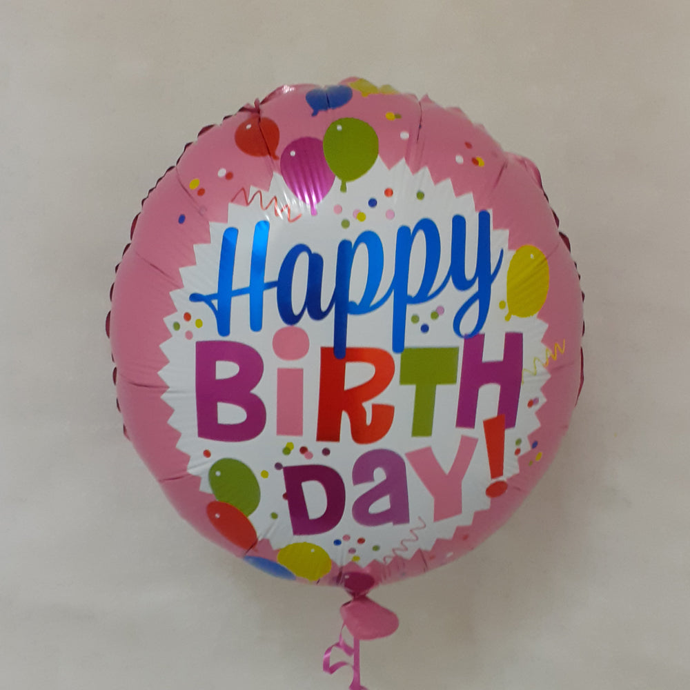 Happy Birthday Balloon - pink with balloons - uninflated