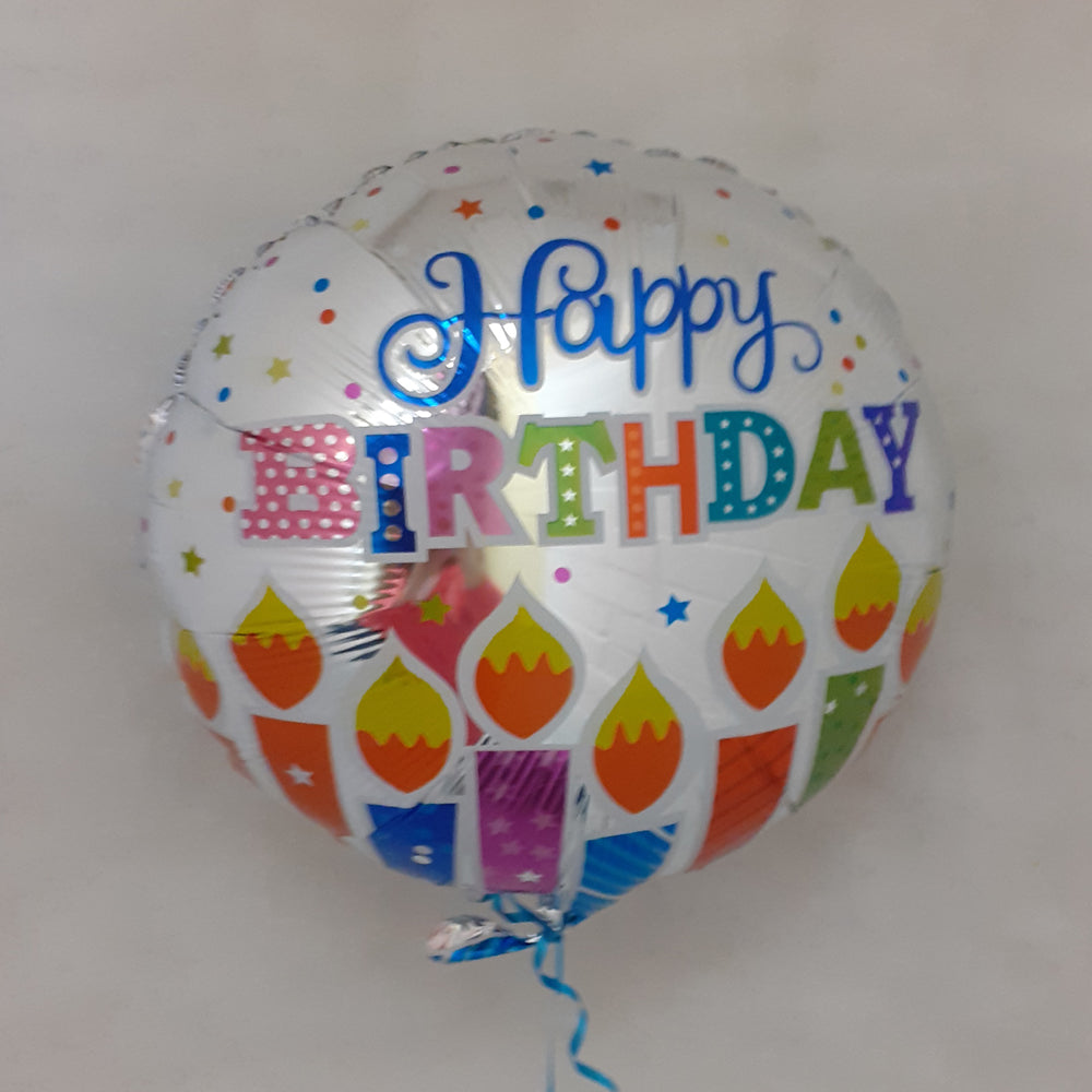 Happy Birthday Balloon - Silver candles - uninflated