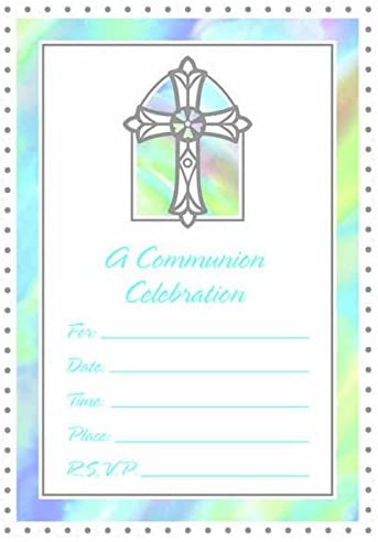 Stained Glass Blue Communion Invitations