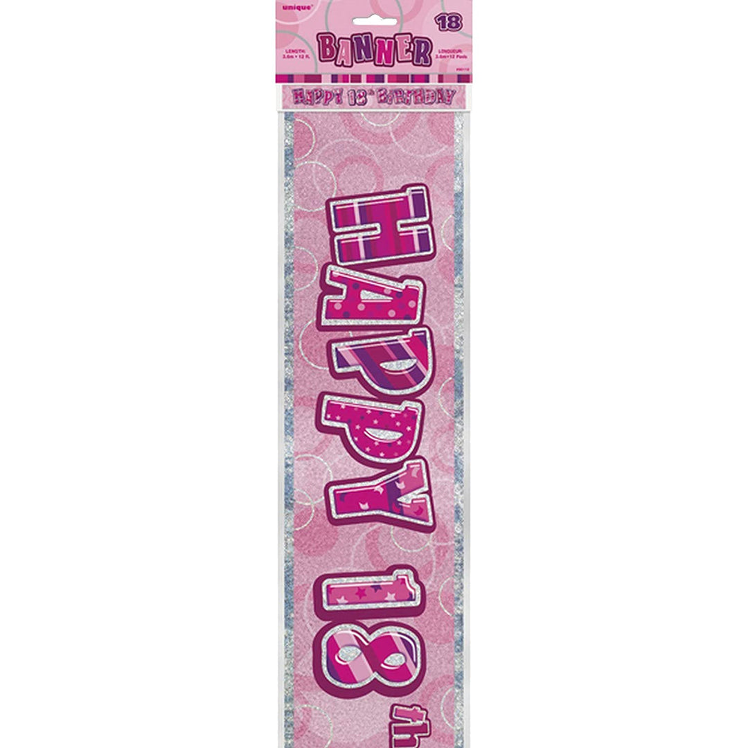 Birthday Glitz Strip Banner - Pink 18th Birthday