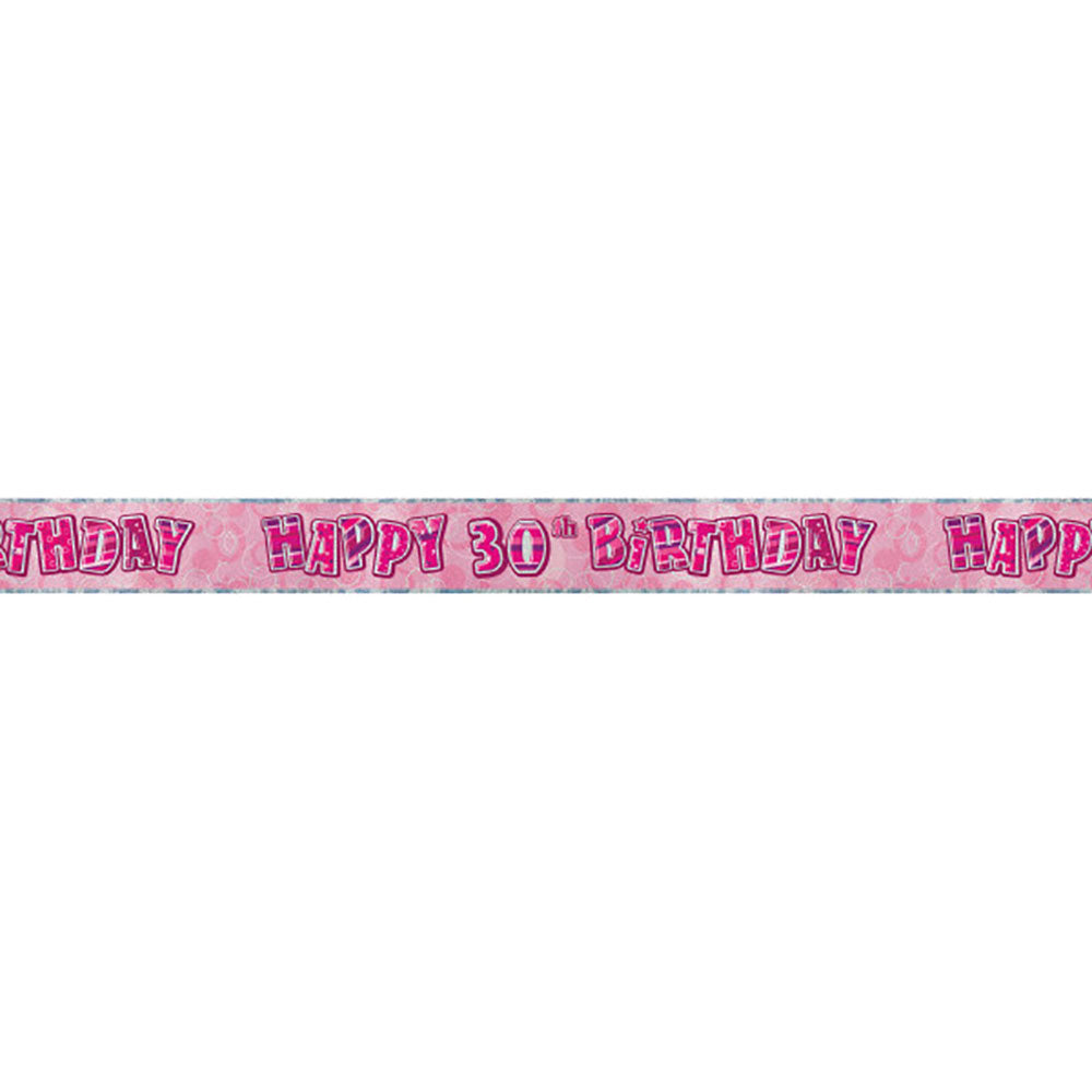 Birthday Glitz Strip Banner - Pink 30th Birthday