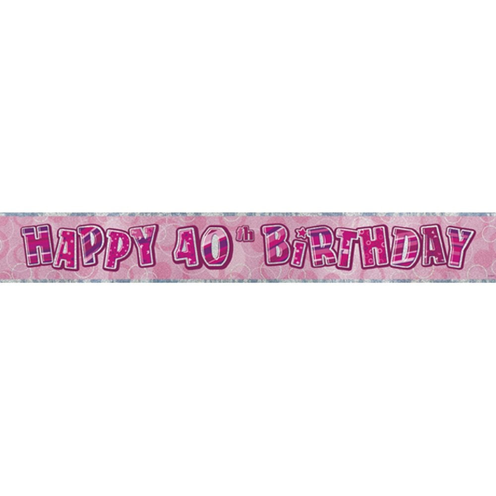 Birthday Glitz Strip Banner - Pink 40th Birthday