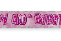 Birthday Glitz Strip Banner - Pink 40th Birthday