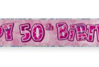 Birthday Glitz Strip Banner - Pink 50th Birthday