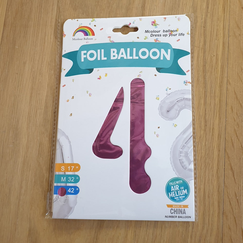 Pink Number 4 Balloon - 42" foil Balloon - uninflated