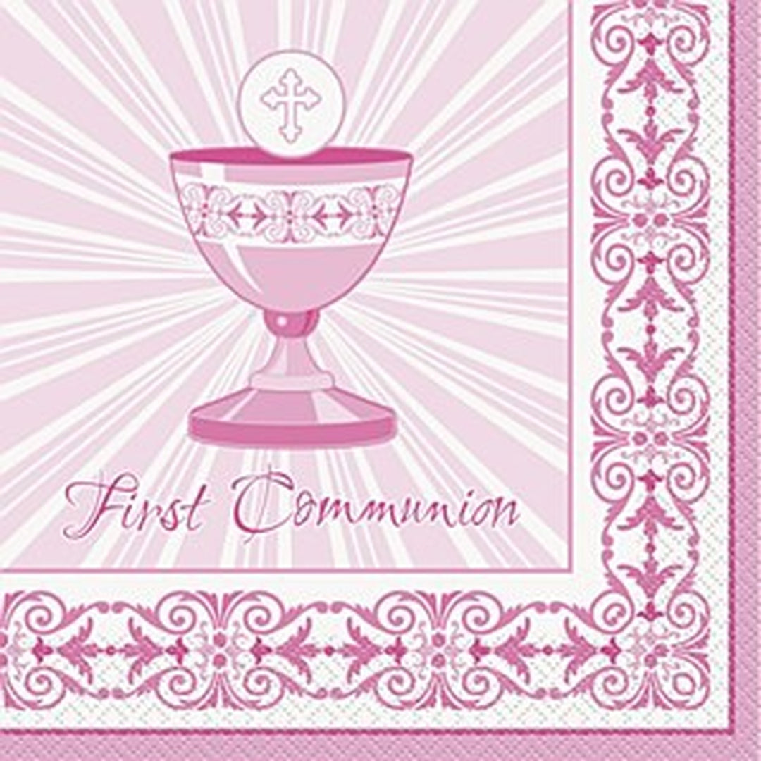 Radiant Cross Pink First Communion Napkin