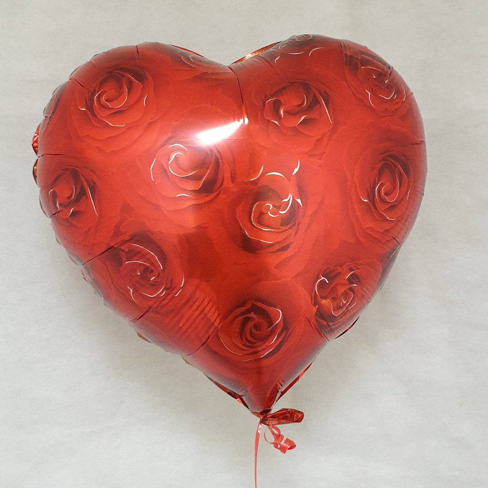Red heart Balloons - roses print - Uninflated
