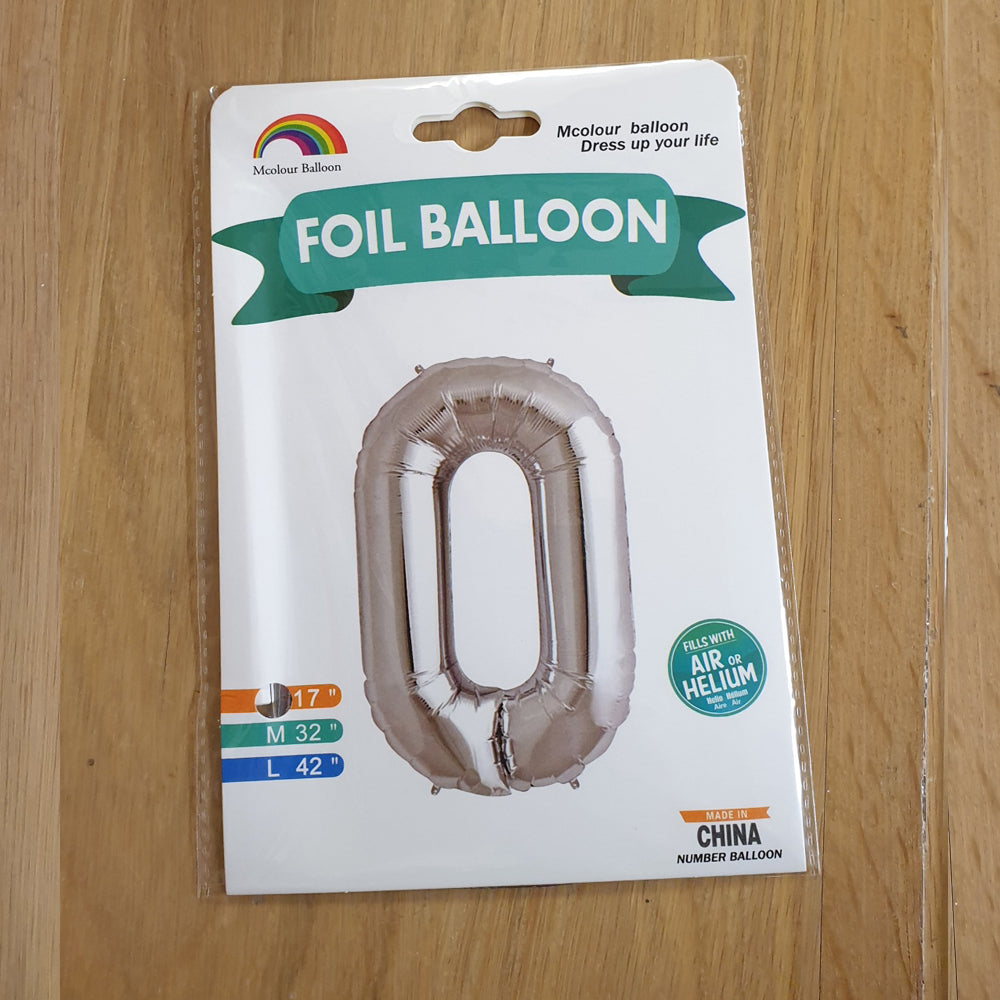 Silver Number 0 Balloon - 17" foil Balloon - uninflated