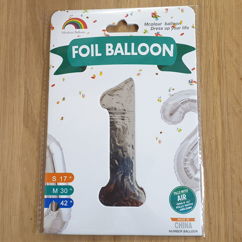 Silver Number 1 Balloon - 42" foil Balloon - uninflated