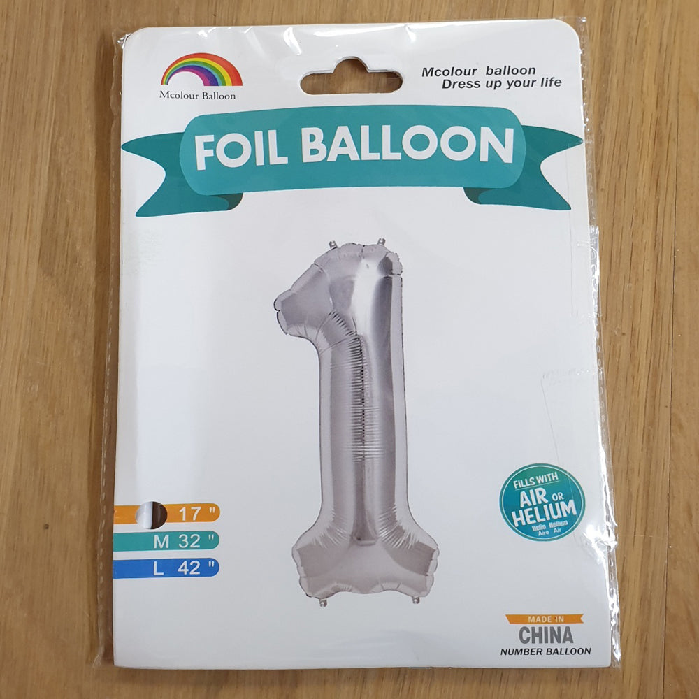 Silver Number 1 Balloon - 17" foil Balloon - uninflated