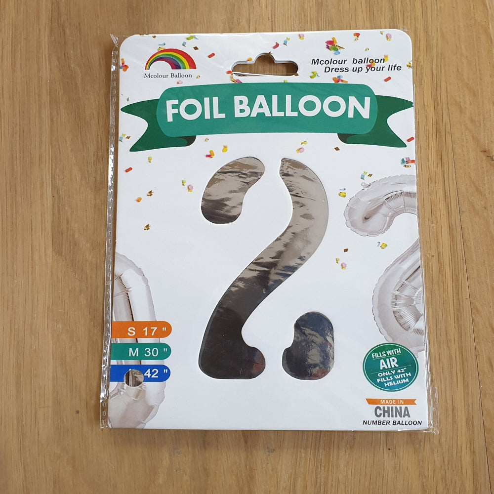 Silver Number 2 Balloon - 42" foil Balloon - uninflated
