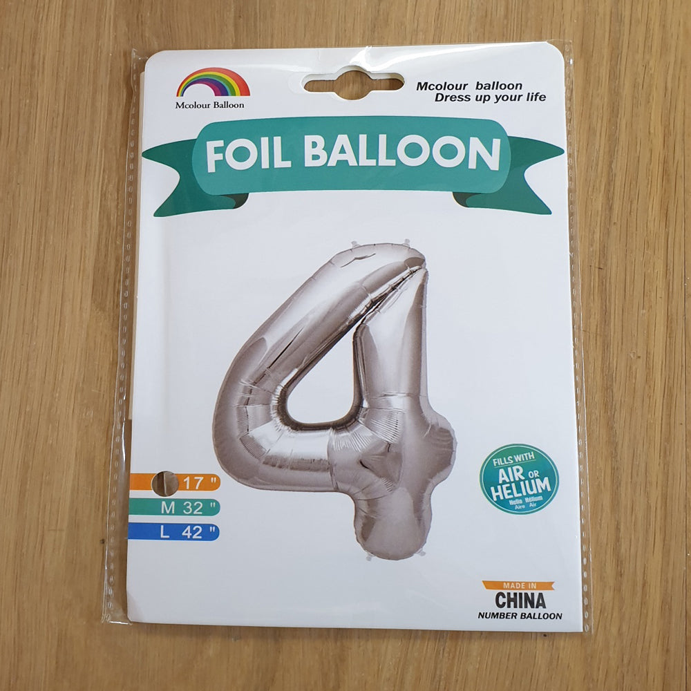 Silver Number 4 Balloon - 17" foil Balloon - uninflated