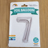 Silver Number 7 Balloon - 42" foil Balloon - uninflated