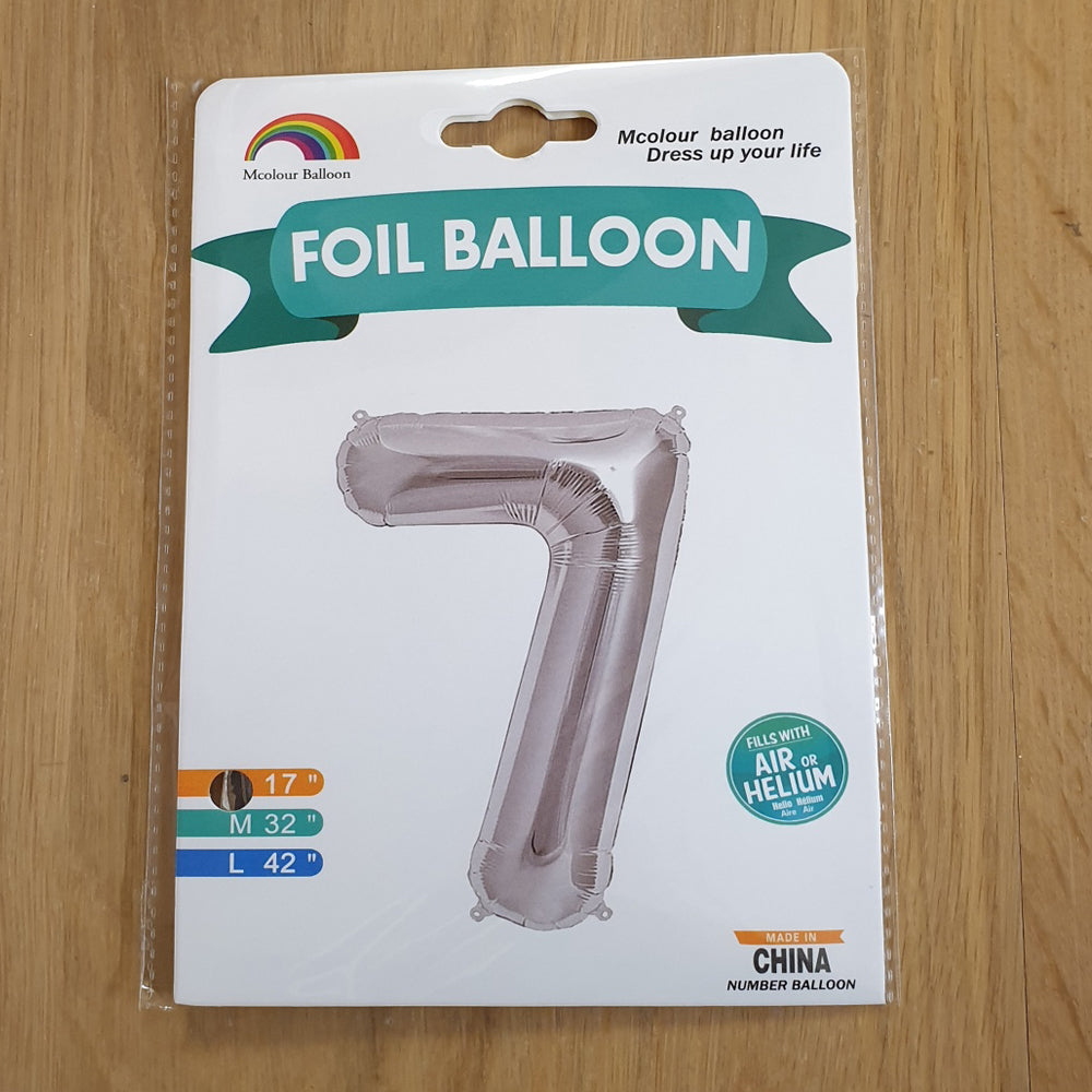 Silver Number 7 Balloon - 17" foil Balloon - uninflated