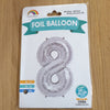 Silver Number 8 Balloon - 42" foil Balloon - uninflated