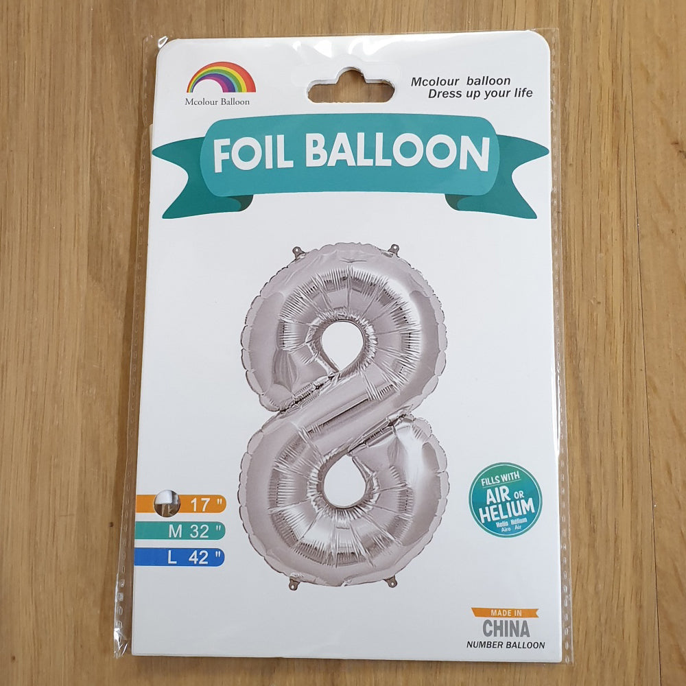 Silver Number 8 Balloon - 17" foil Balloon - uninflated
