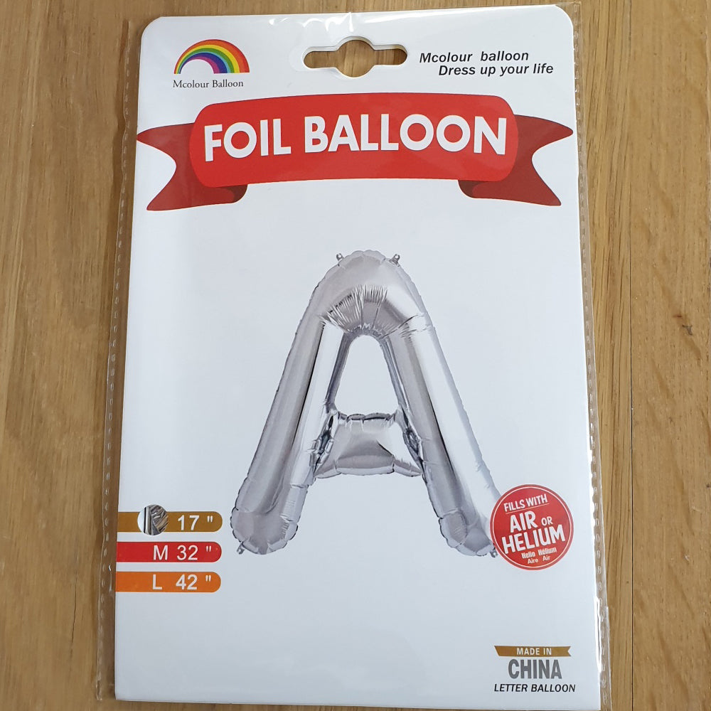 Silver Letter A Balloon - 17" foil Balloon - uninflated