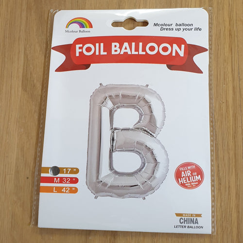 Silver Letter B Balloon - 17" foil Balloon - uninflated