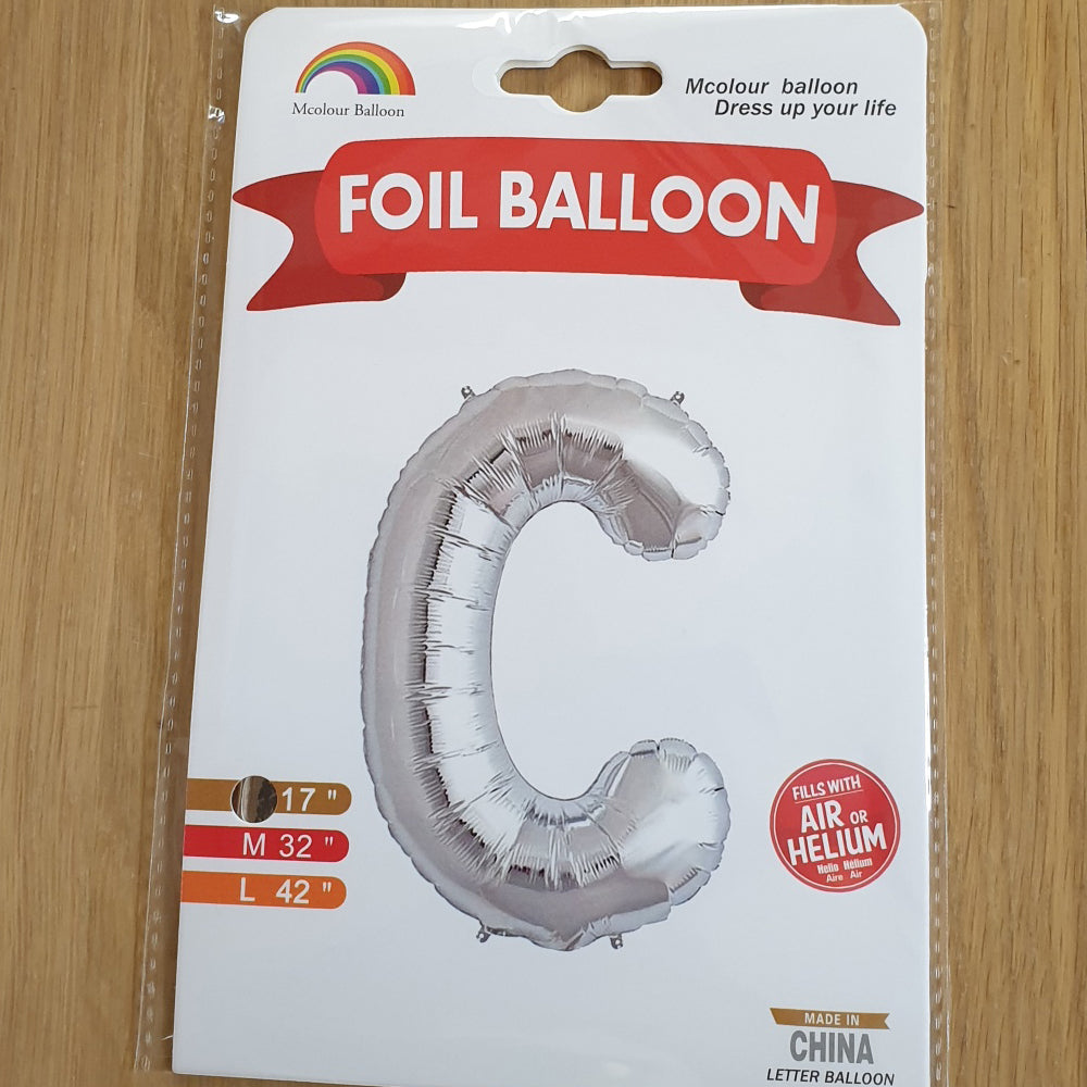 Silver Letter C Balloon - 17" foil Balloon - uninflated