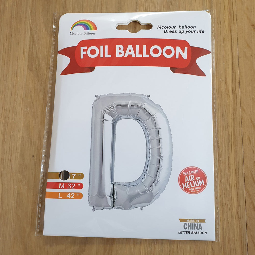 Silver Letter D Balloon - 17" foil Balloon - uninflated