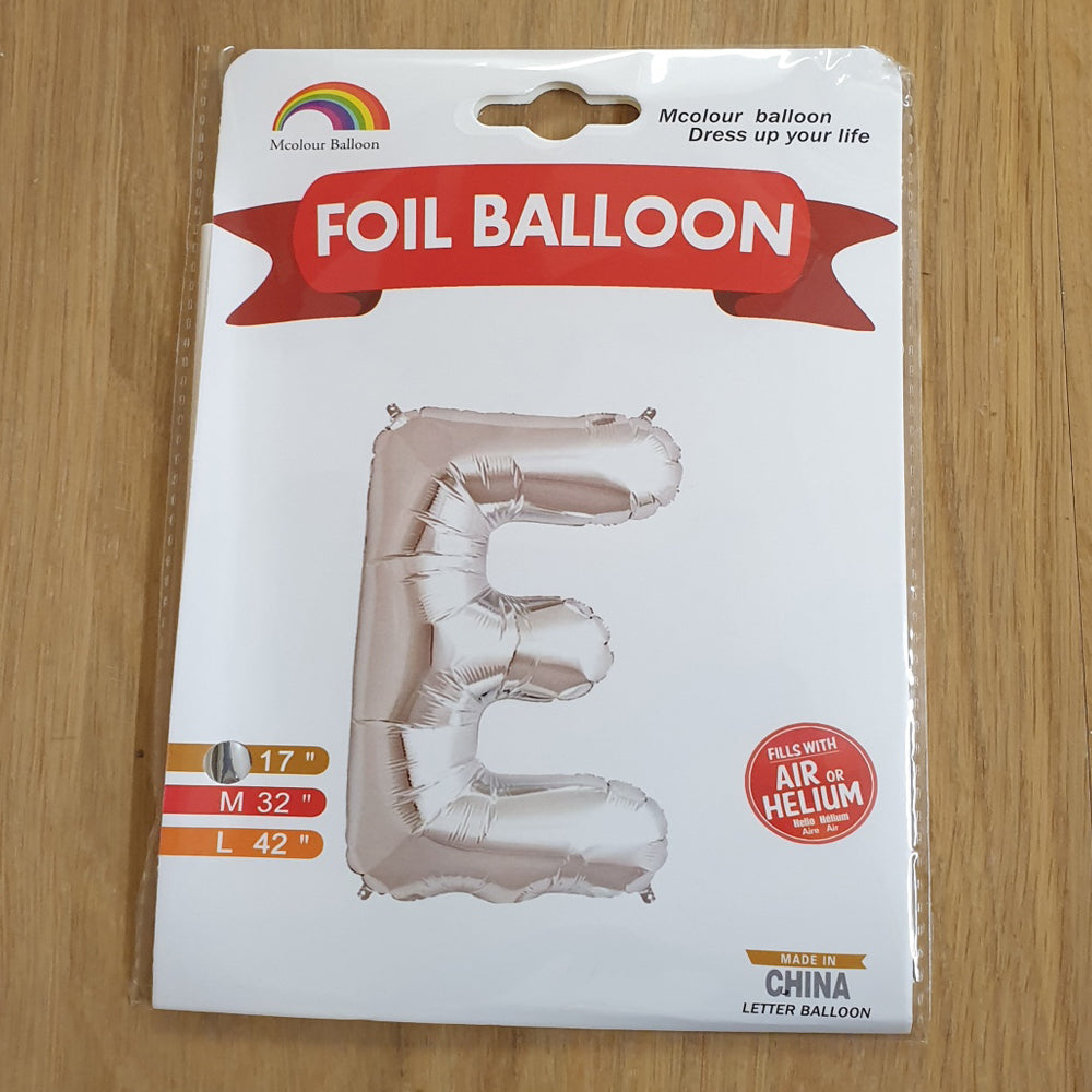 Silver Letter E Balloon - 17" foil Balloon - uninflated