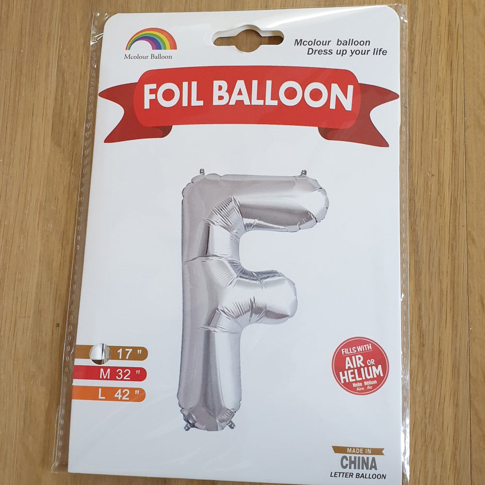 Silver Letter F Balloon - 17" foil Balloon - uninflated