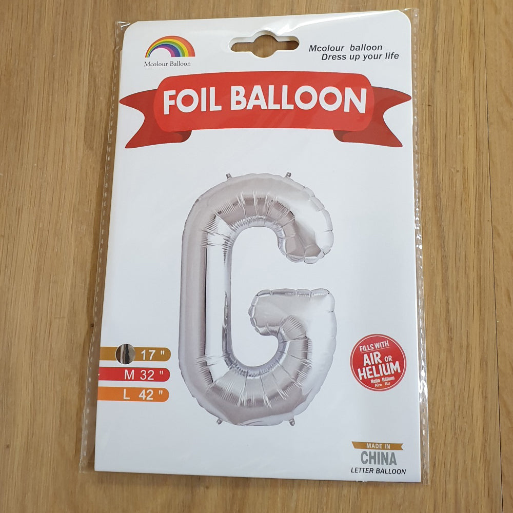 Silver Letter G Balloon - 17" foil Balloon - uninflated