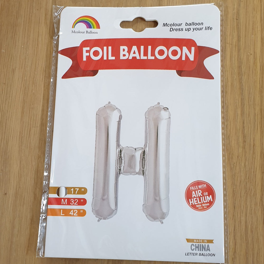 Silver Letter H Balloon - 17" foil Balloon - uninflated