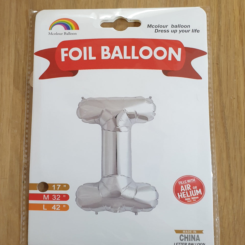 Silver Letter I Balloon - 17" foil Balloon - uninflated