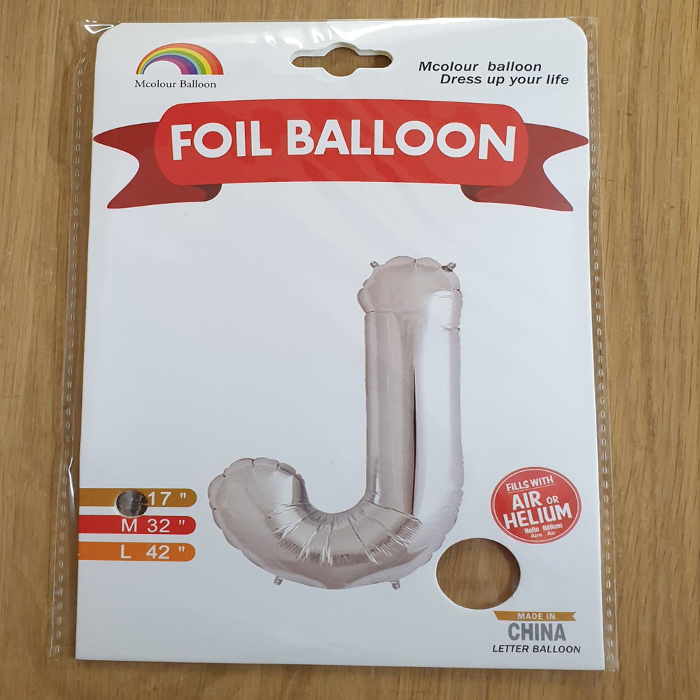 Silver Letter J Balloon - 17" foil Balloon - uninflated