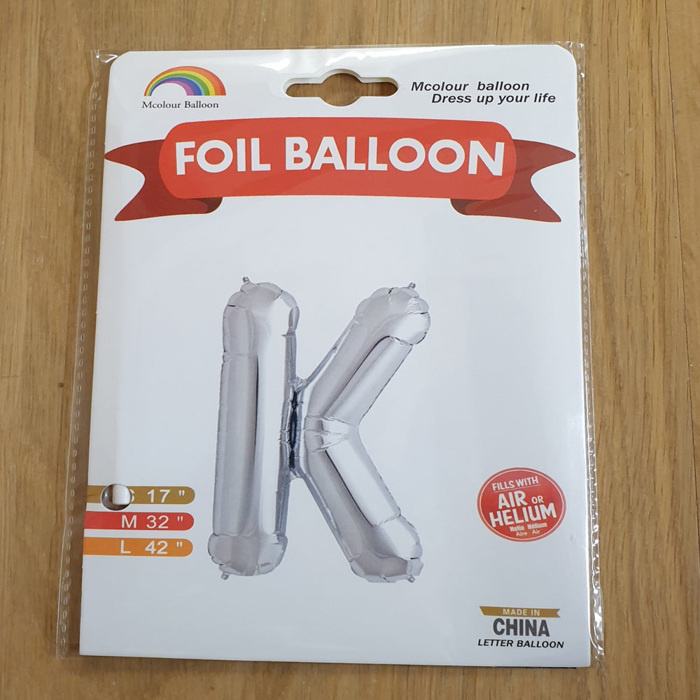 Silver Letter K Balloon - 17" foil Balloon - uninflated