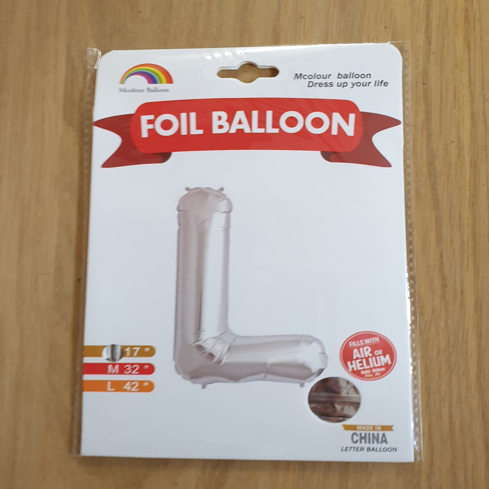 Silver Letter L Balloon - 17" foil Balloon - uninflated