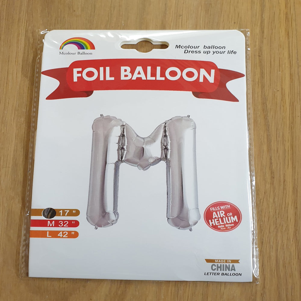 Silver Letter M Balloon - 17" foil Balloon - uninflated