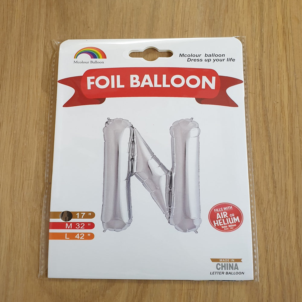 Silver Letter N Balloon - 17" foil Balloon - uninflated