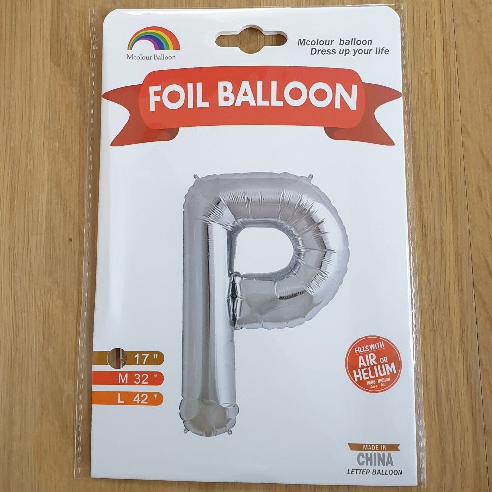 Silver Letter P Balloon - 17" foil Balloon - uninflated