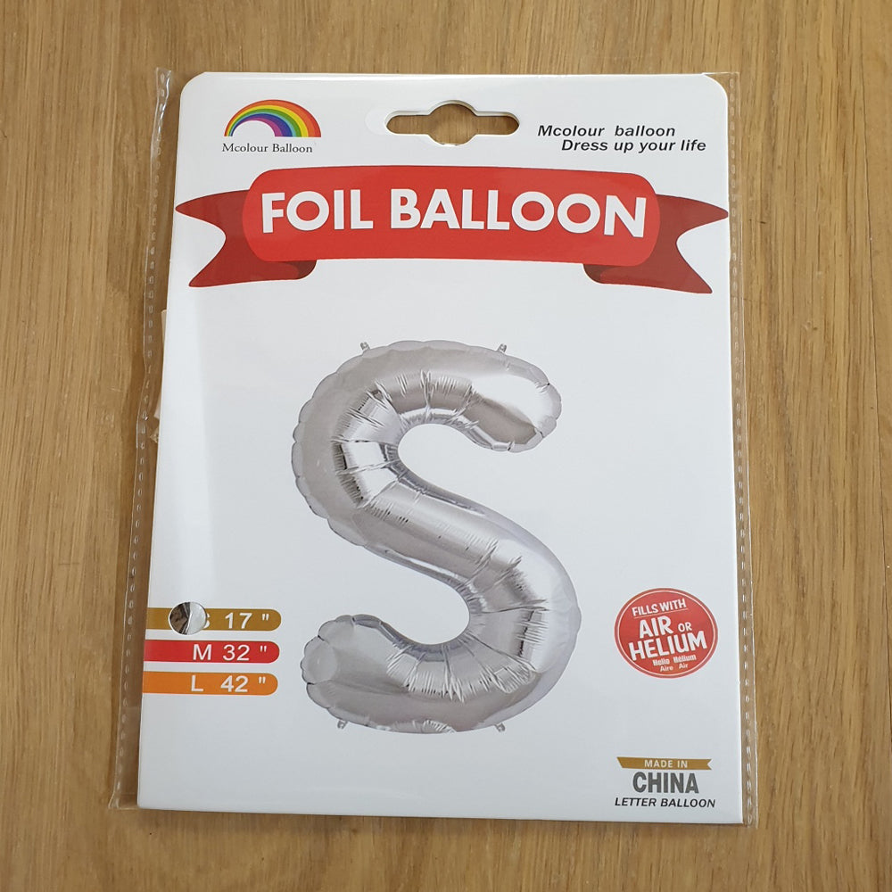 Silver Letter S Balloon - 17" foil Balloon - uninflated